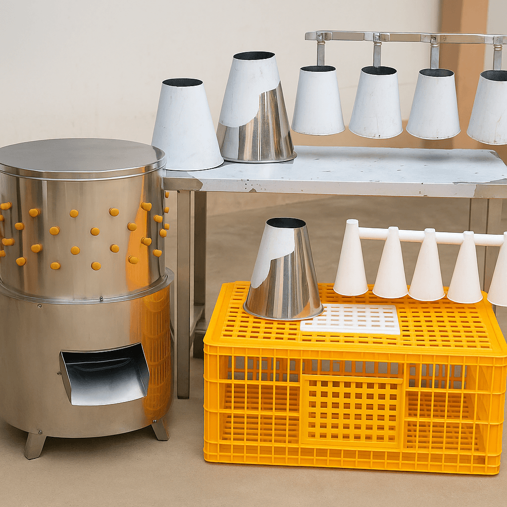 Poultry Processing Starter Combo – Feather Remover, Cutting Table, Killing Cones & Transport Cage